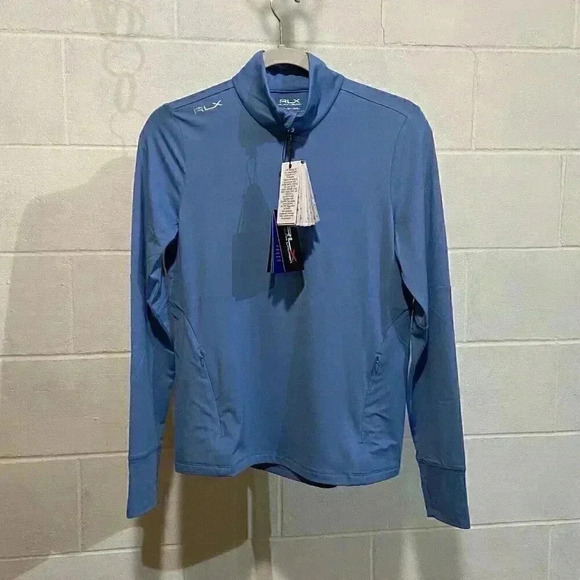 RLX Ralph Lauren Women Stretch Jersey Golf Quarter Zip SMALL Blue Pullover UPF50 - Picture 2 of 15